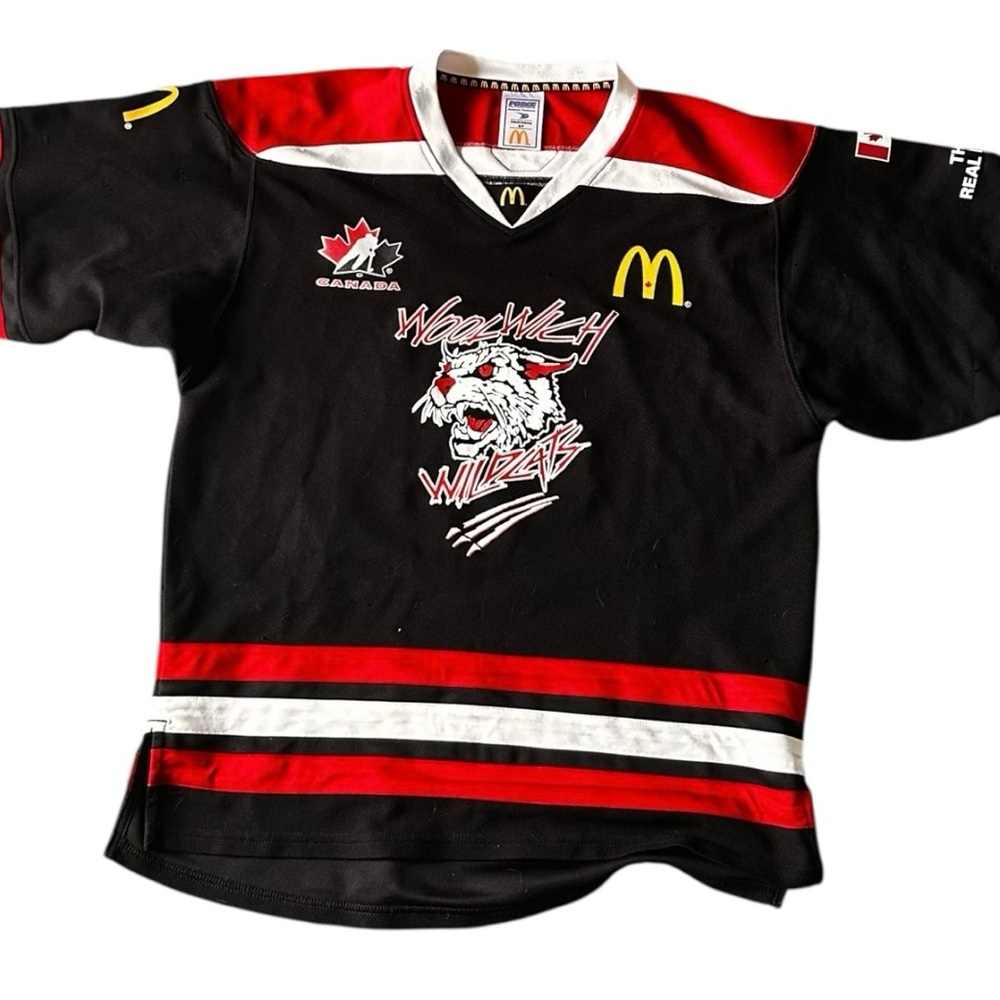 Black and Red Kids Hockey Jersey McDonalds Woolwhich Wildcats #19